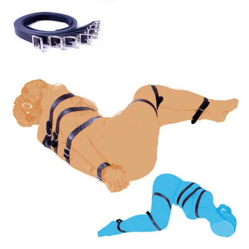 7Pcs PU Leather Bondage Set Straps Wrist Handcuffs Bed Bondages Body Harness Love Aid Belt Adult Game Sex Toys for Couple