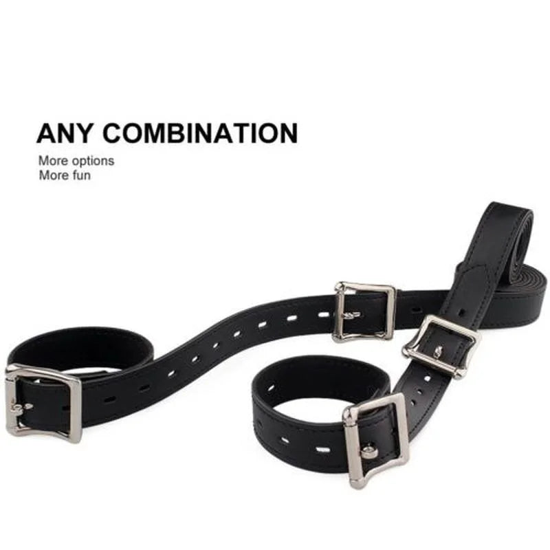 7Pcs PU Leather Bondage Set Straps Wrist Handcuffs Bed Bondages Body Harness Love Aid Belt Adult Game Sex Toys for Couple